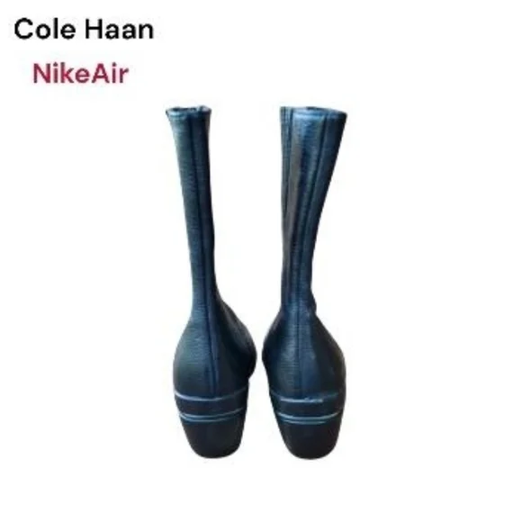 Cole Haan Nike Air Kiersten Black Leather Calf High Wedge Heel Boot Shoe Women 7 - Picture 8 of 12